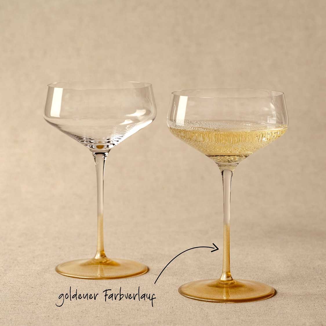 Champagnerschale PUCCINI 350 ml gold 2er-Set, eine gefüllt, eine leer