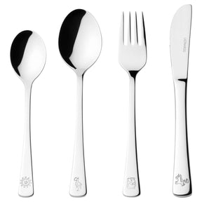 Kinderbesteck BAMBINI 4-teilig silber mit Tiermotiven auf den Griffen