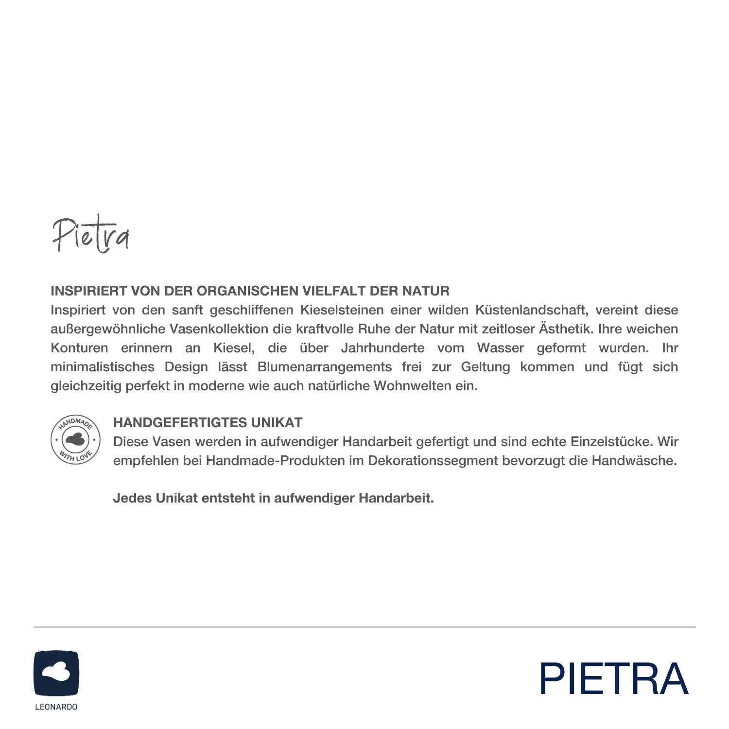 Solifleurvase PIETRA 18 cm, klares Glas, mit Produktinformationen und Handarbeitszertifikat