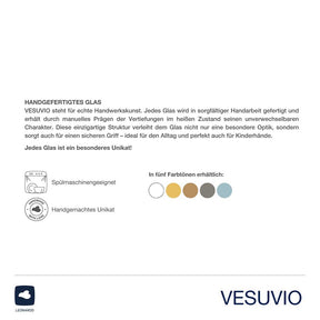 Trinkglas VESUVIO in fünf Farbtönen, Produktinformationen und Symbole