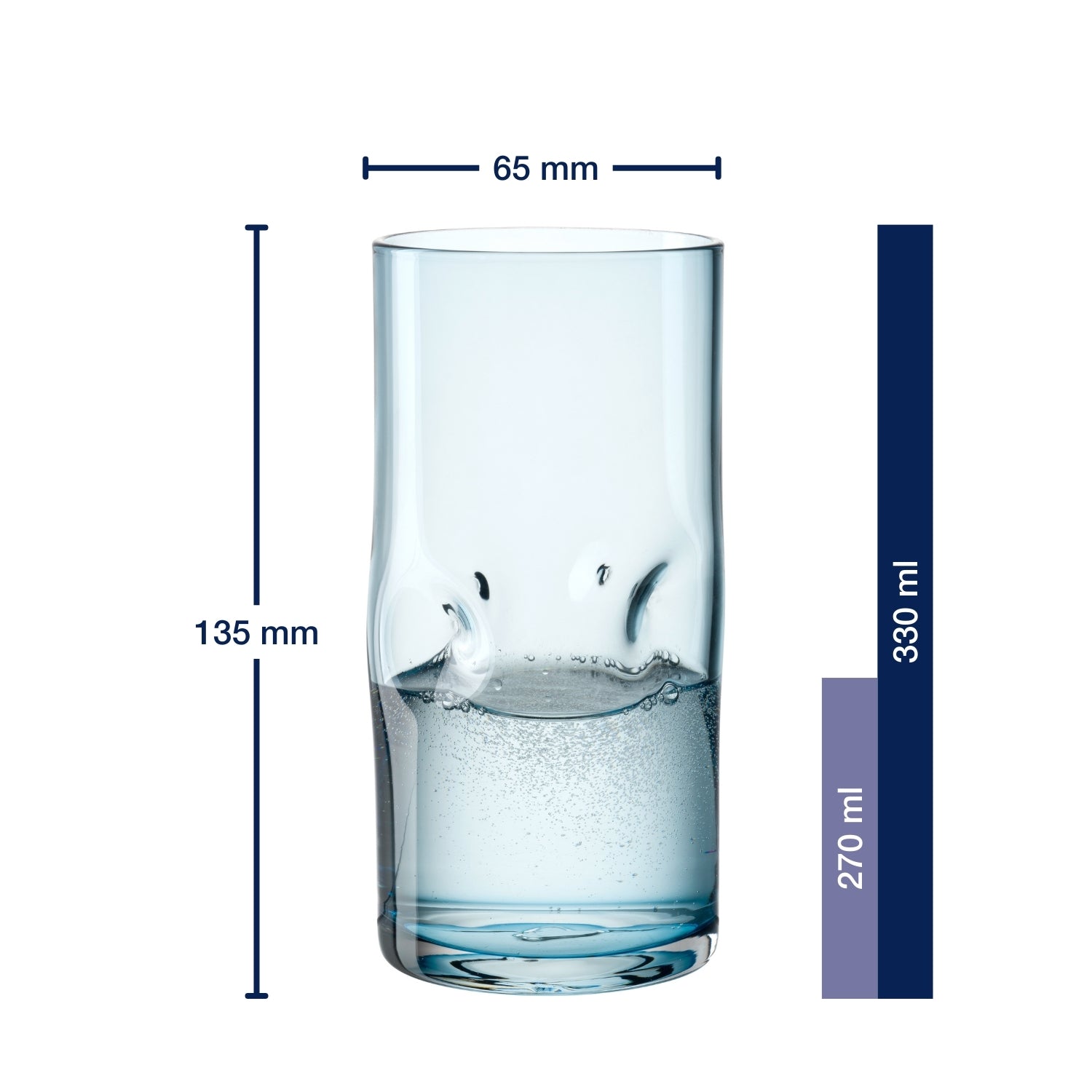 Massangaben zu Trinkglas VESUVIO 330 ml mit Wasser gefüllt