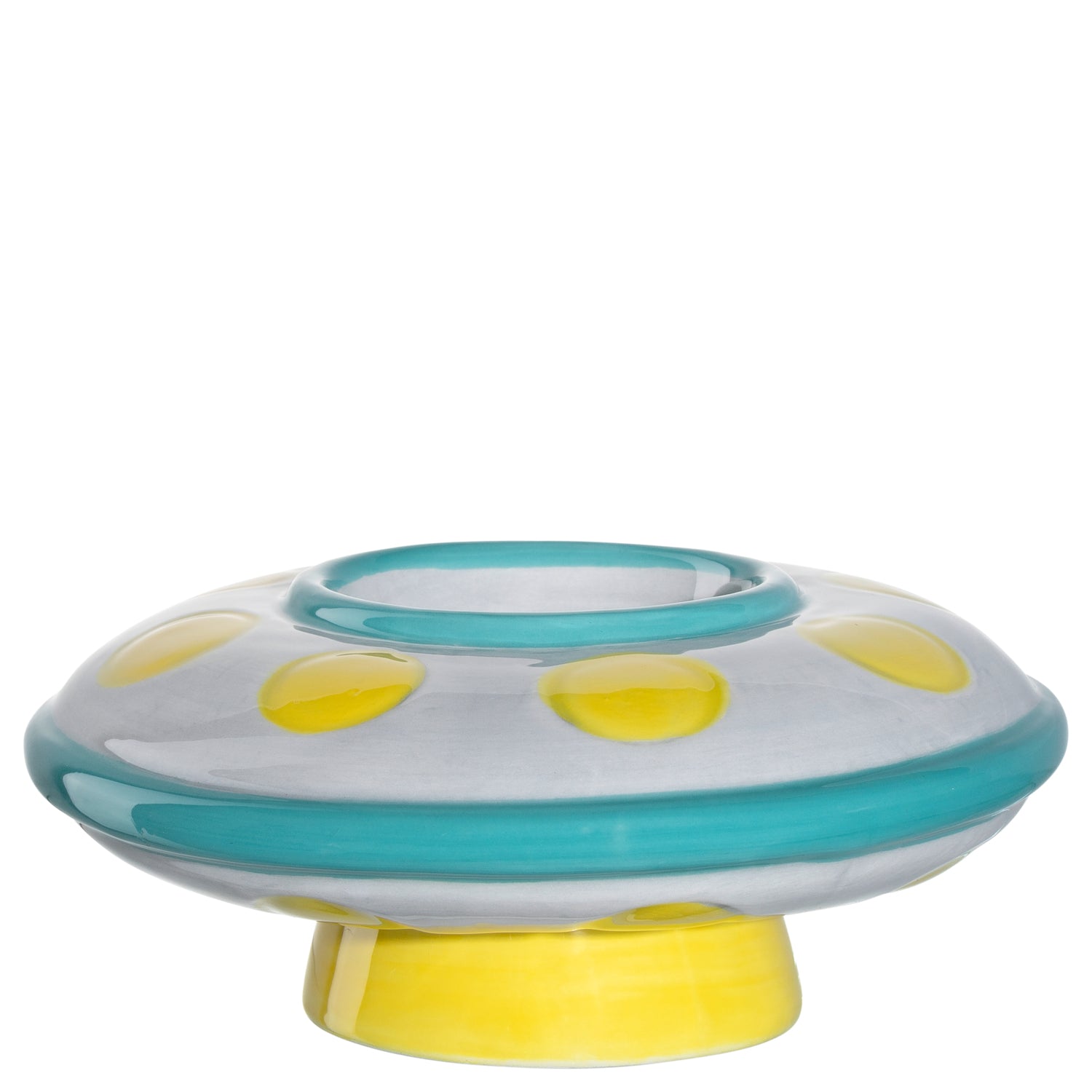 Eierbecher BAMBINI AVVENTURA Ufo in Türkis, Grau und Gelb aus Keramik