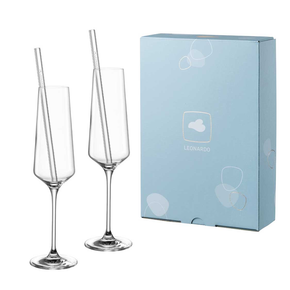 Sektglas Geschenkset PUCCINI mit zwei Gläsern und hellblauer Verpackung