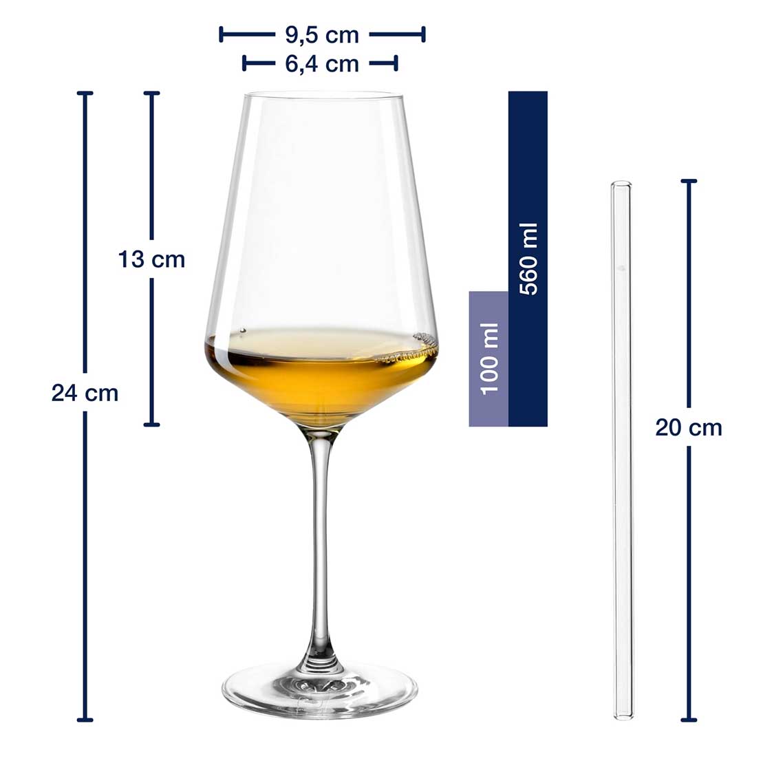 Massangaben zu Weißweinglas Geschenkset PUCCINI 5-teilig 560 ml mit persönlicher Gravur