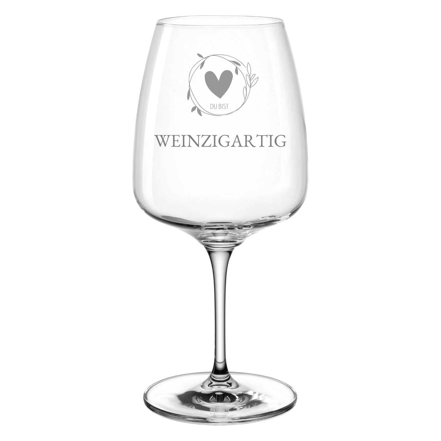 Rotweinglas CESTI mit Gravur Herz und Schriftzug WEINZIGARTIG