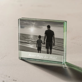 Bilderrahmen LINEA mit Schwarzweissfoto von zwei Personen am Strand, Gravur "Bester Papa der Welt