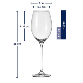 Weißweinglas CHEERS 400 ml mit Maßangaben und Fassungsvermögen