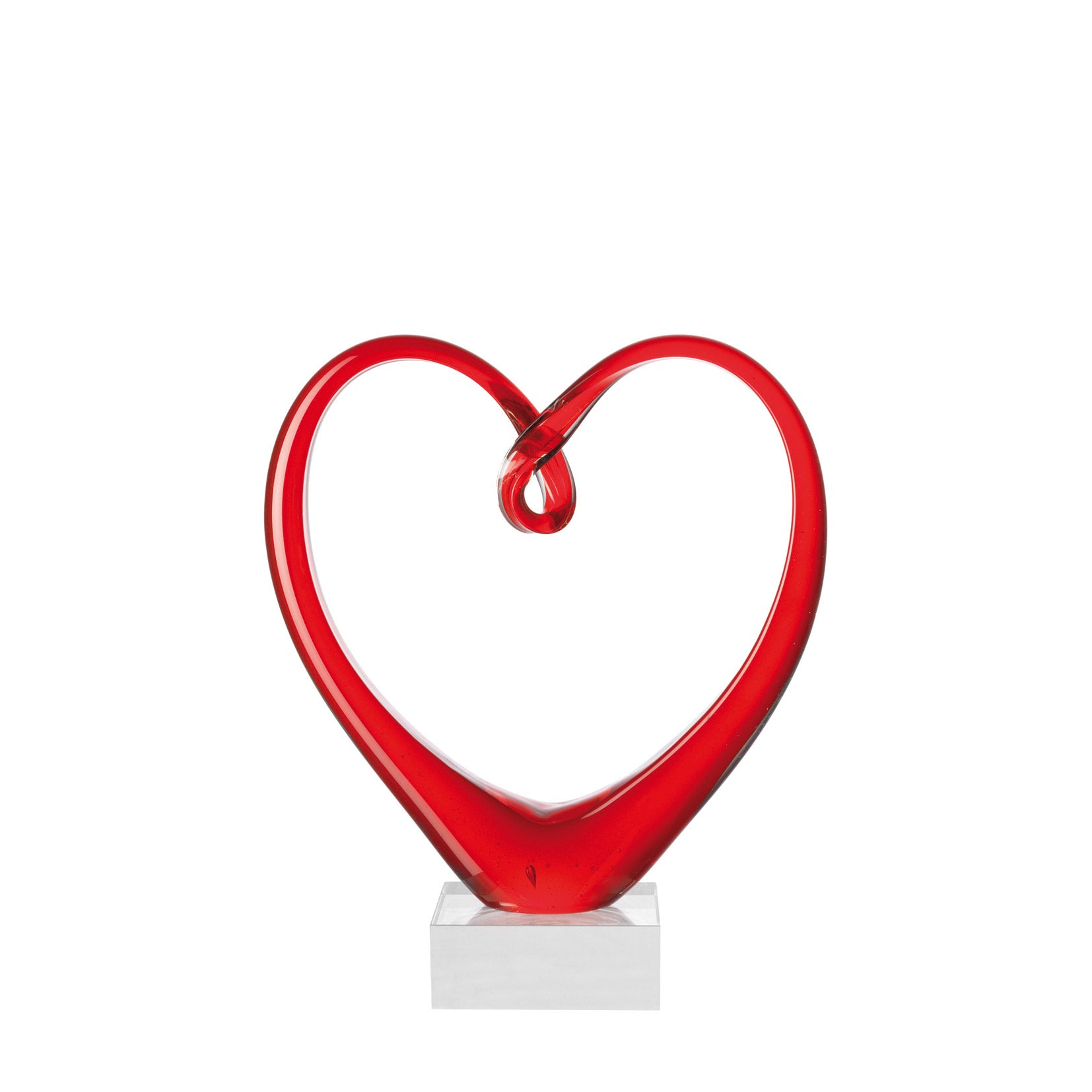 Rote Glasskulptur Herzskulptur HEART auf grauem Sockel