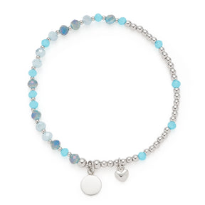 Armband AMITA You & Me mit hellblauen und grauen Perlen, Silberperlen und rundem Gravur-Anhaenger