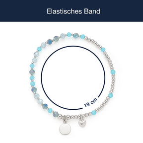 Elastisches Armband AMITA You & Me mit türkisen und grauen Perlen, Silberkettendetail und rundem Anhänger
