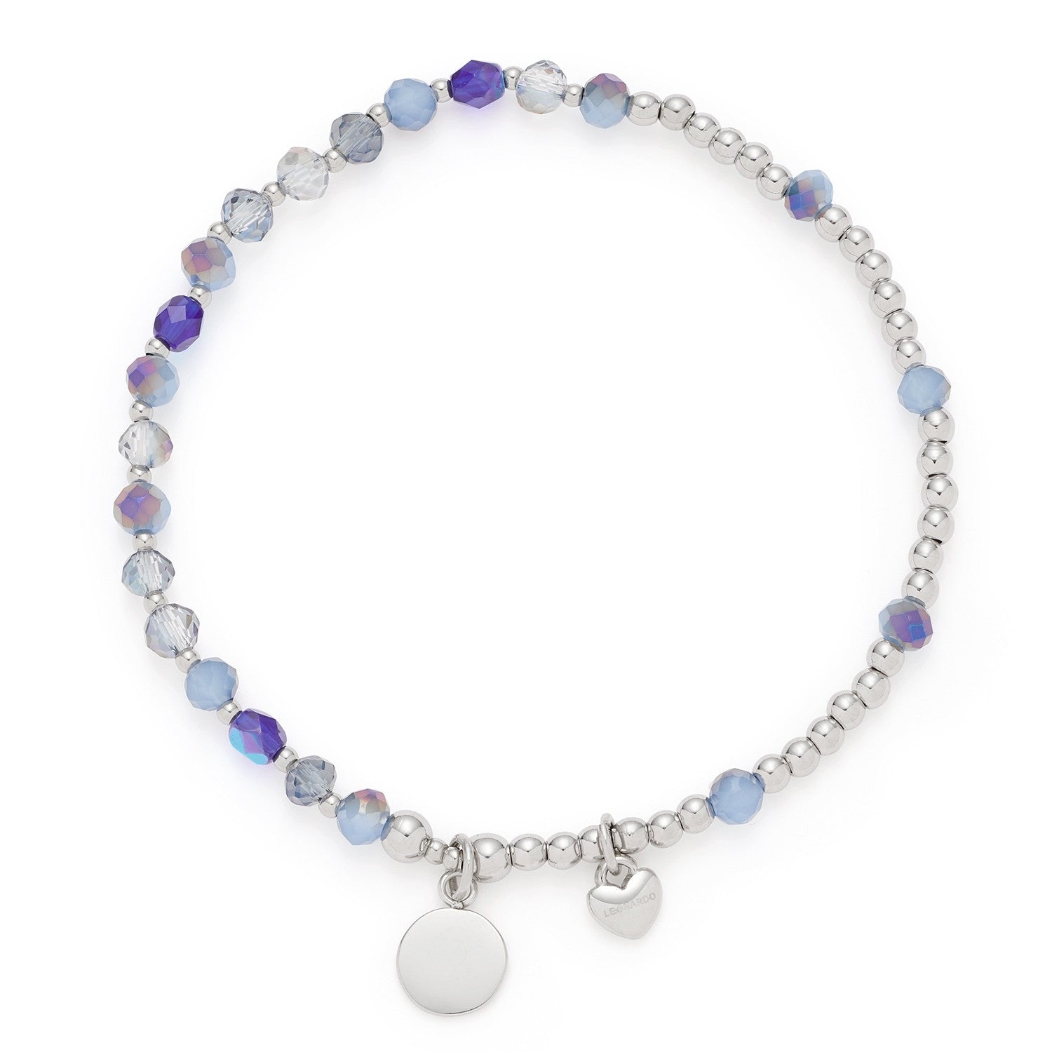 Armband UNITA You & Me CIAO mit violetten und blauen Perlen, Metallperlen und rundem Gravuranhänger