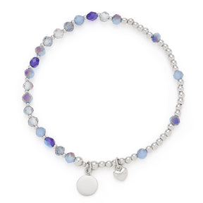 Armband UNITA You & Me CIAO mit violetten und blauen Perlen, Metallperlen und rundem Gravuranhänger