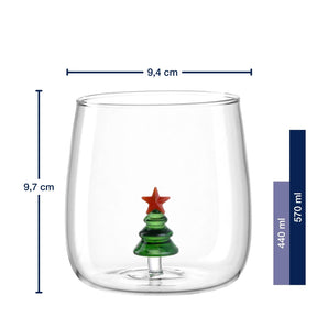 Massangaben zu Trinkglas RIPOSO 570 ml Tanne mit Weihnachtsbaum-Motiv